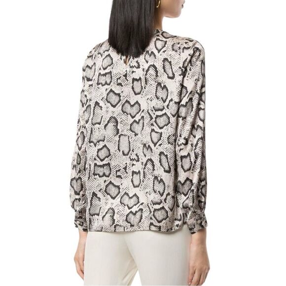 Sz 38 (Large) PAULE KA Light Pastel Gray Snake Print Blouse - Picture 3 of 9